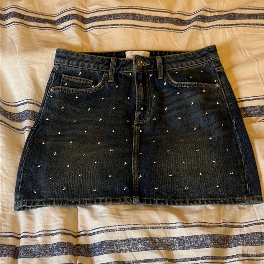Current/Elliott Blue Embellished A-Line Mini Skirt